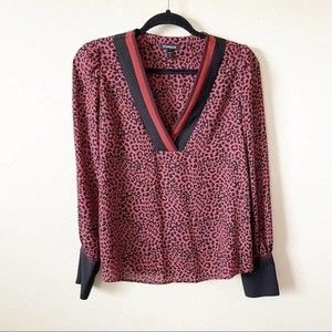 Express Leopard Print V-Neck Button Cuff Blouse